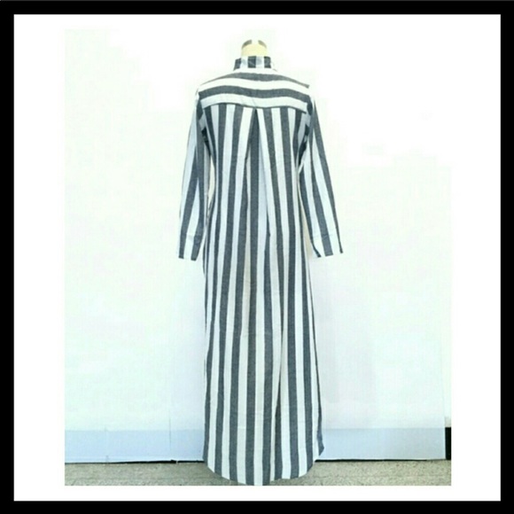 Striped Deep-V Cotton Walker Shirtdress - Picture 5 of 7